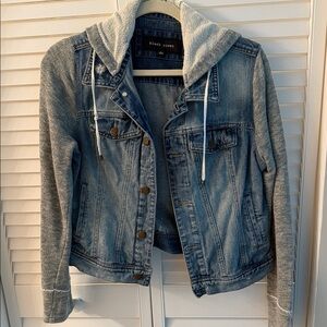 Black Rivet Blue Denim Jacket with Gray Hood